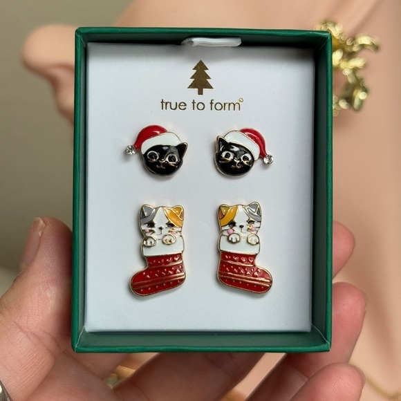 True To Form Jewelry - ⚜️True to Form | Cute Holiday Cat Earrings - 2 pair | With Original Box